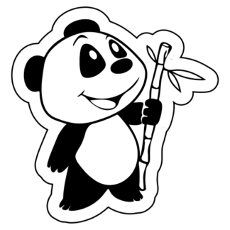 Happy Panda Holding Bamboo Sticker (Black)